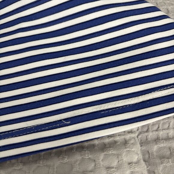 J McLaughlin Small Top Blue White Striped Nylon Blouse Cap Sleeve Summer Top - Picture 8 of 8